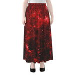 Red Stardust Universe Galaxy Space Print Chiffon Maxi Skirt