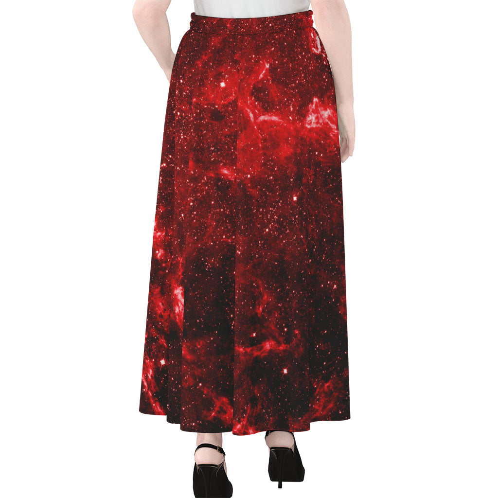 Red Stardust Universe Galaxy Space Print Chiffon Maxi Skirt