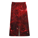 Red Stardust Universe Galaxy Space Print Cotton Front Slit Maxi Skirt