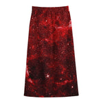 Red Stardust Universe Galaxy Space Print Cotton Front Slit Maxi Skirt