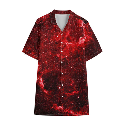 Red Stardust Universe Galaxy Space Print Cotton Hawaiian Shirt