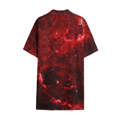 Red Stardust Universe Galaxy Space Print Cotton Hawaiian Shirt