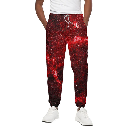 Red Stardust Universe Galaxy Space Print Cotton Pants