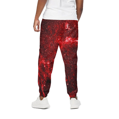 Red Stardust Universe Galaxy Space Print Cotton Pants