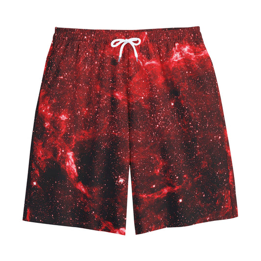 Red Stardust Universe Galaxy Space Print Cotton Shorts