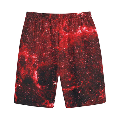 Red Stardust Universe Galaxy Space Print Cotton Shorts