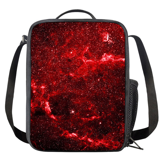 Red Stardust Universe Galaxy Space Print Crossbody Lunch Bag