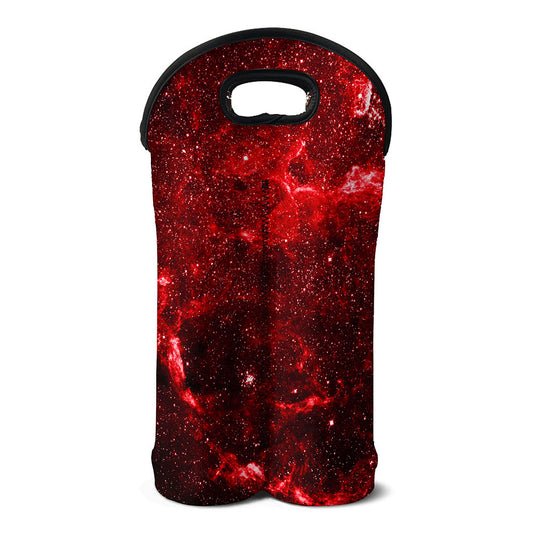 Red Stardust Universe Galaxy Space Print Double Neoprene Wine Tote