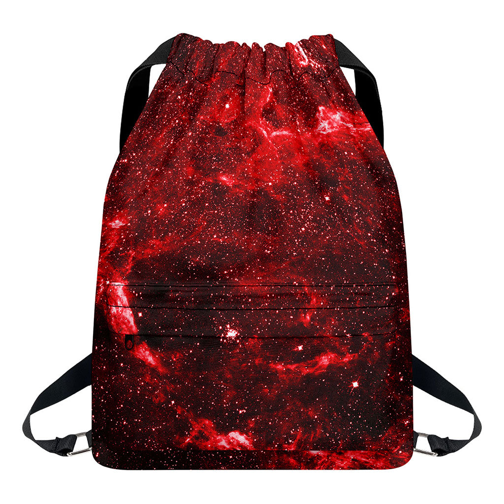 Red Stardust Universe Galaxy Space Print Drawstring Backpack