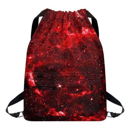 Red Stardust Universe Galaxy Space Print Drawstring Backpack