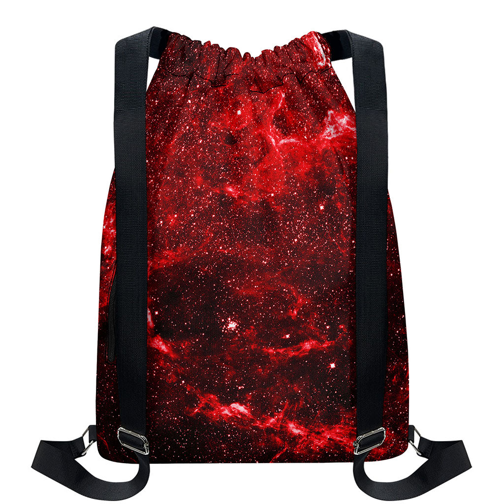Red Stardust Universe Galaxy Space Print Drawstring Backpack