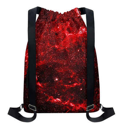 Red Stardust Universe Galaxy Space Print Drawstring Backpack
