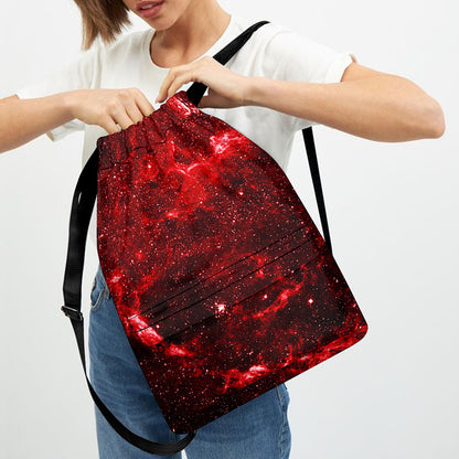 Red Stardust Universe Galaxy Space Print Drawstring Backpack