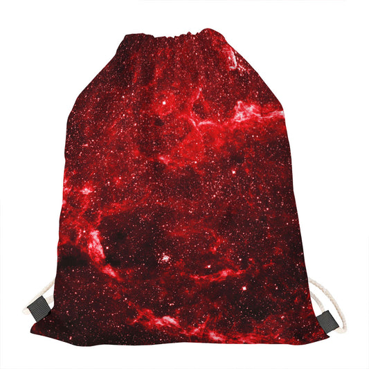 Red Stardust Universe Galaxy Space Print Drawstring Bag