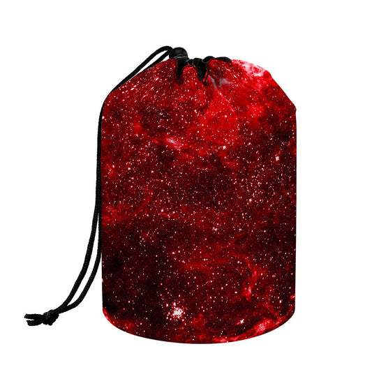 Red Stardust Universe Galaxy Space Print Drawstring Makeup Bag