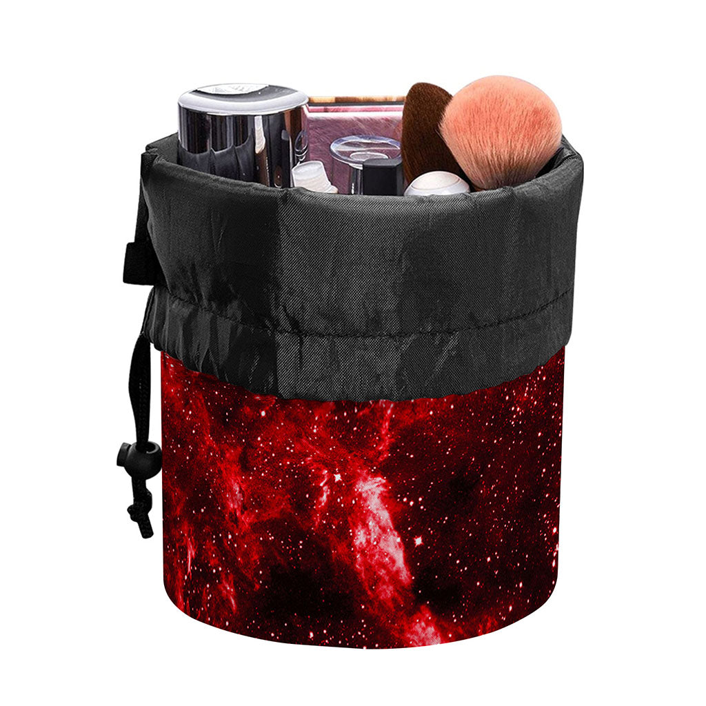 Red Stardust Universe Galaxy Space Print Drawstring Makeup Bag