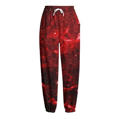 Red Stardust Universe Galaxy Space Print Fleece Lined Knit Pants
