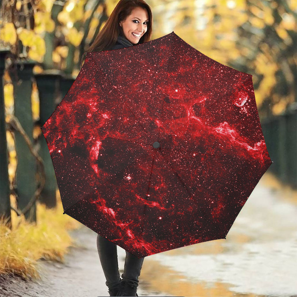 Red Stardust Universe Galaxy Space Print Foldable Umbrella