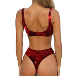 Red Stardust Universe Galaxy Space Print Front Bow Tie Bikini