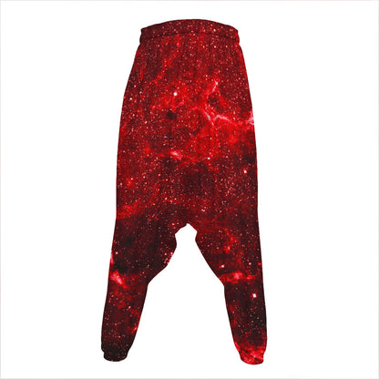 Red Stardust Universe Galaxy Space Print Hammer Pants