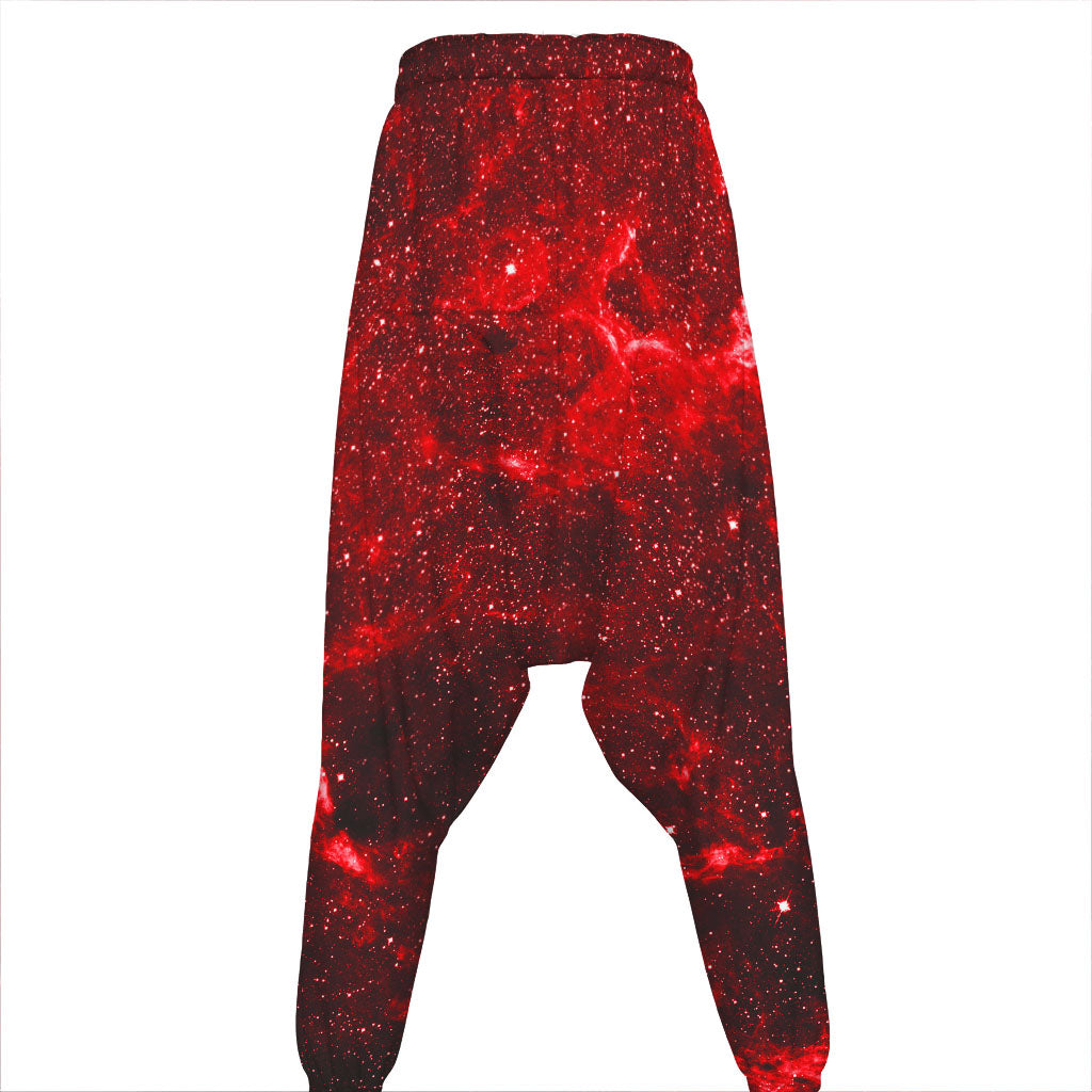 Red Stardust Universe Galaxy Space Print Hammer Pants