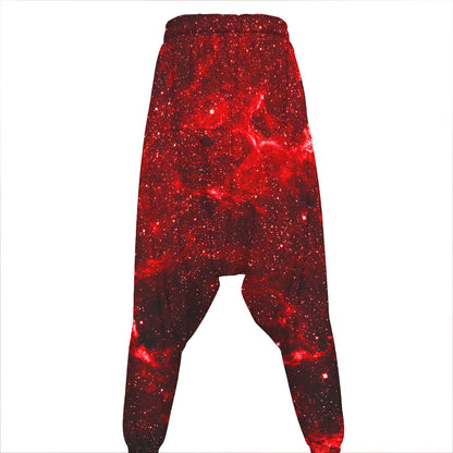 Red Stardust Universe Galaxy Space Print Hammer Pants