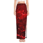 Red Stardust Universe Galaxy Space Print High Slit Maxi Skirt