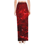 Red Stardust Universe Galaxy Space Print High Slit Maxi Skirt