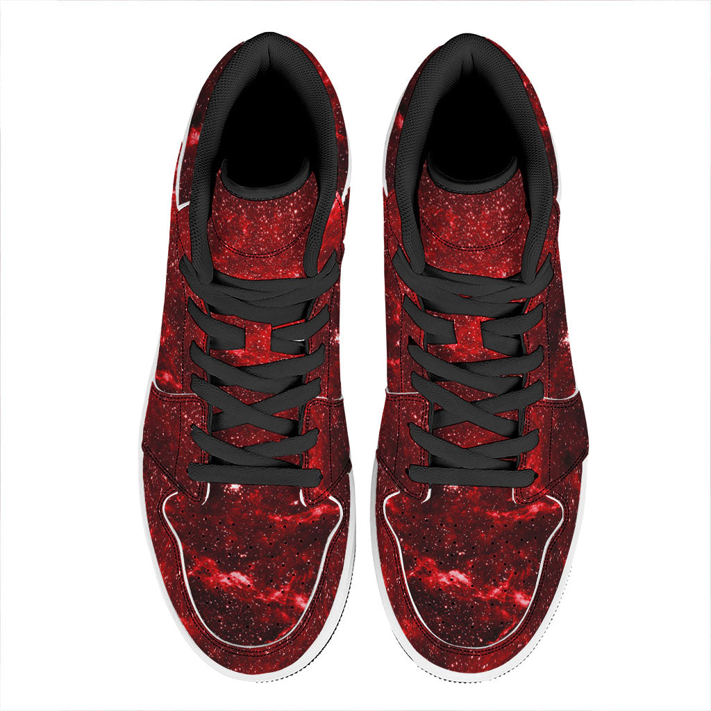 Red Stardust Universe Galaxy Space Print High Top Leather Sneakers