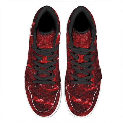 Red Stardust Universe Galaxy Space Print High Top Leather Sneakers
