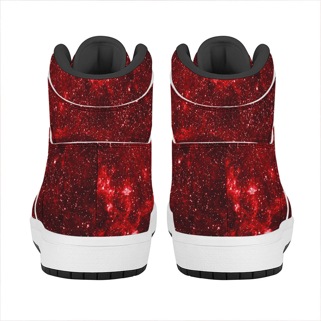 Red Stardust Universe Galaxy Space Print High Top Leather Sneakers