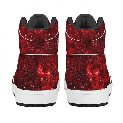 Red Stardust Universe Galaxy Space Print High Top Leather Sneakers