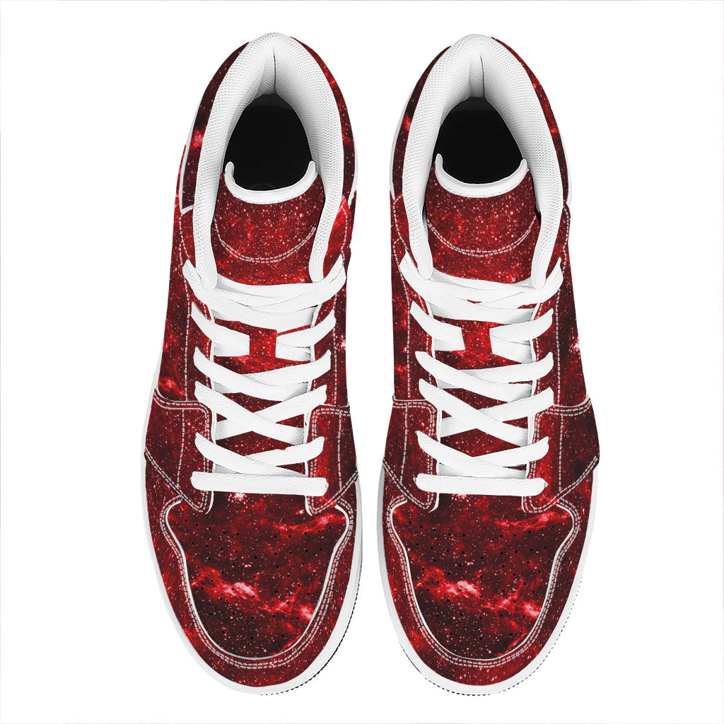 Red Stardust Universe Galaxy Space Print High Top Leather Sneakers