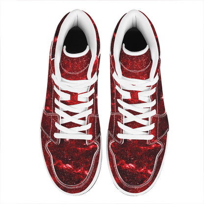 Red Stardust Universe Galaxy Space Print High Top Leather Sneakers