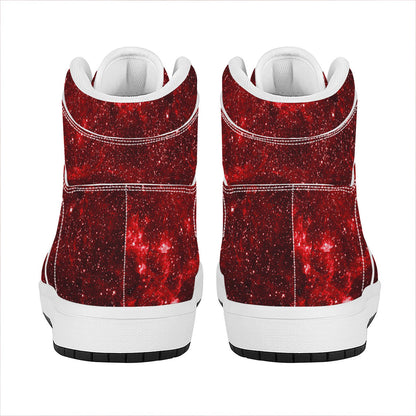 Red Stardust Universe Galaxy Space Print High Top Leather Sneakers