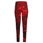 Red Stardust Universe Galaxy Space Print High-Waisted Pocket Leggings