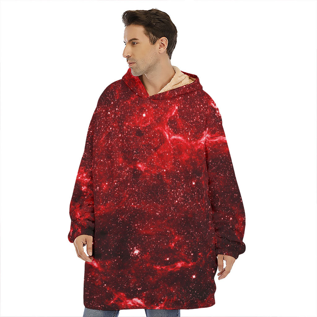 Red Stardust Universe Galaxy Space Print Hoodie Blanket