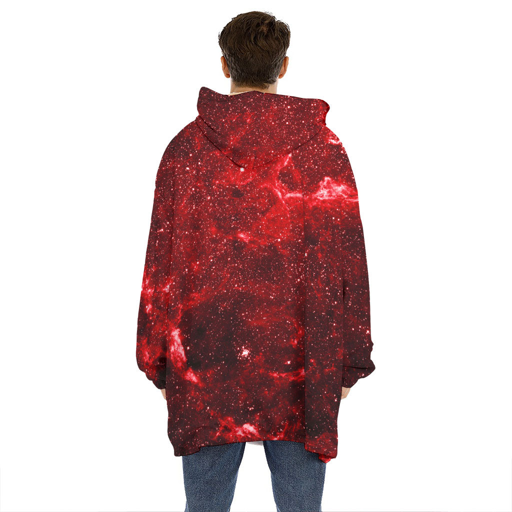 Red Stardust Universe Galaxy Space Print Hoodie Blanket