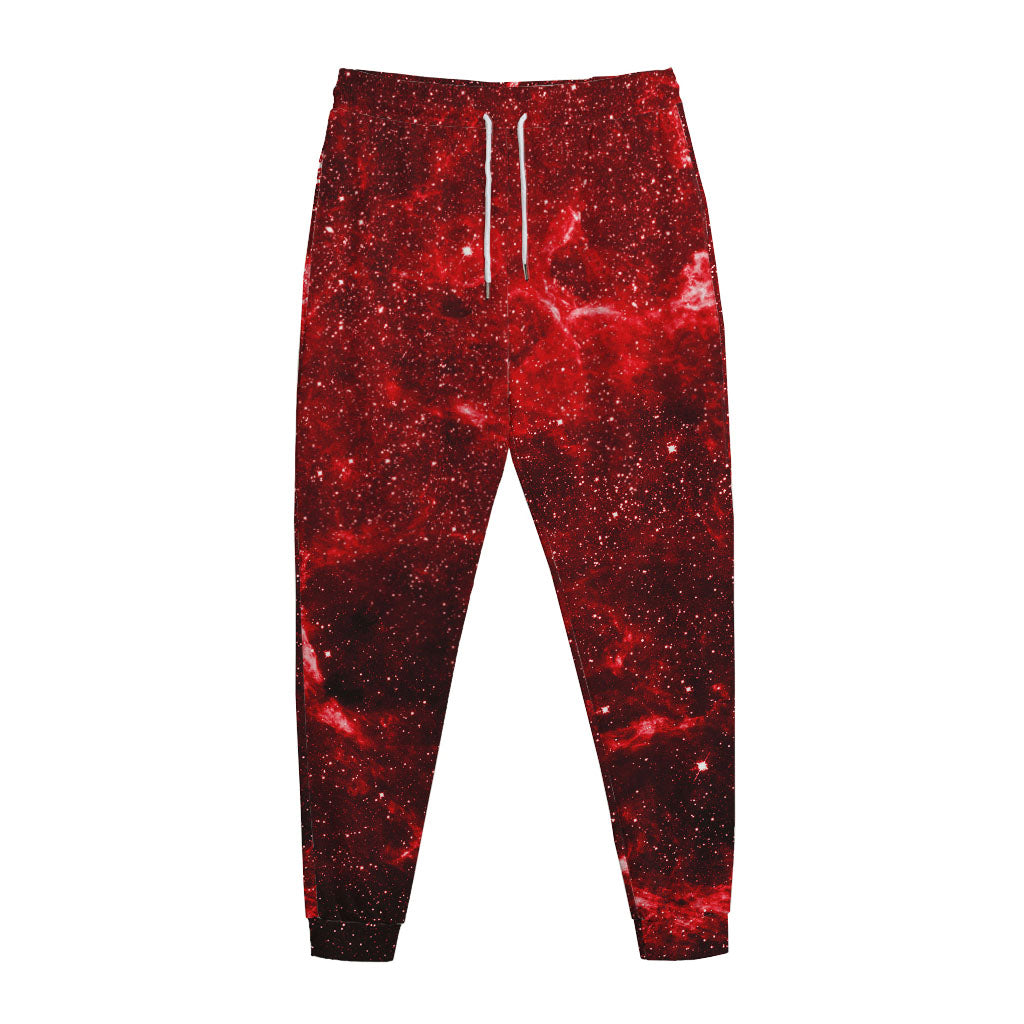 Red Stardust Universe Galaxy Space Print Jogger Pants