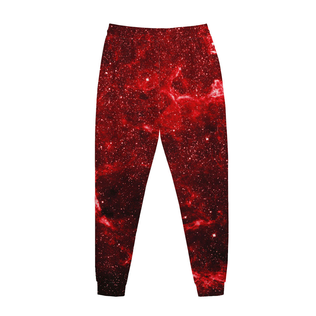Red Stardust Universe Galaxy Space Print Jogger Pants