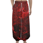 Red Stardust Universe Galaxy Space Print Lantern Pants