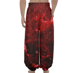 Red Stardust Universe Galaxy Space Print Lantern Pants