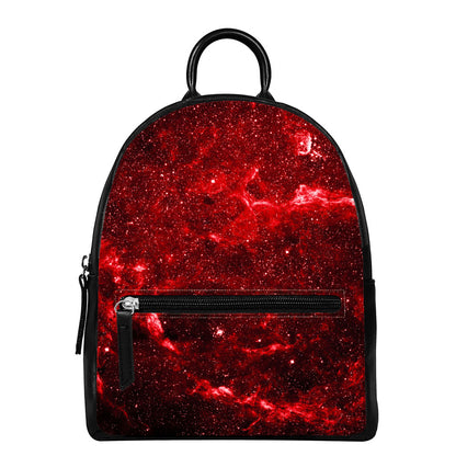Red Stardust Universe Galaxy Space Print Leather Backpack