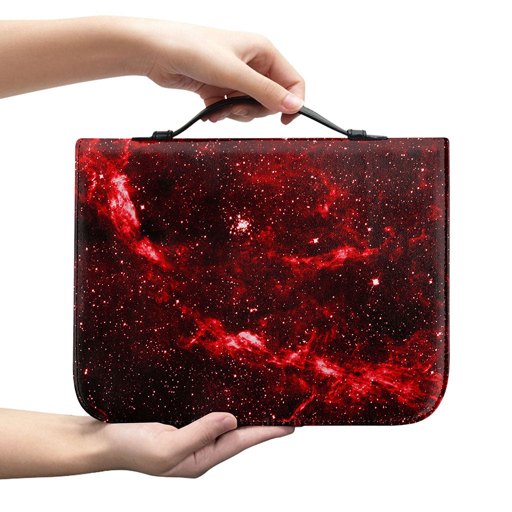 Red Stardust Universe Galaxy Space Print Leather Bible Cover