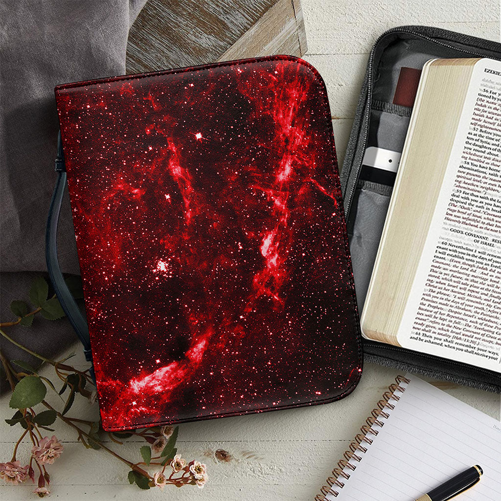 Red Stardust Universe Galaxy Space Print Leather Bible Cover