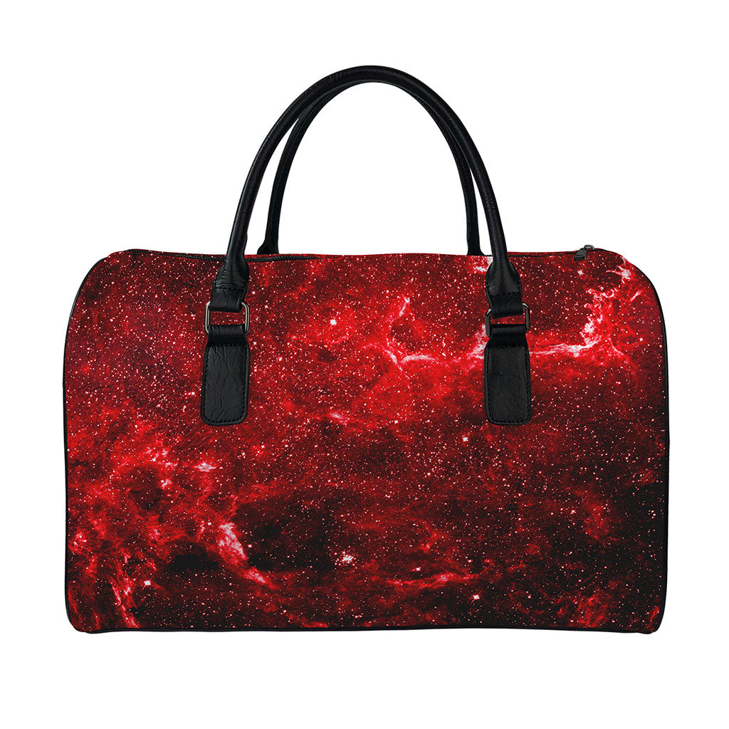 Red Stardust Universe Galaxy Space Print Leather Duffle Bag