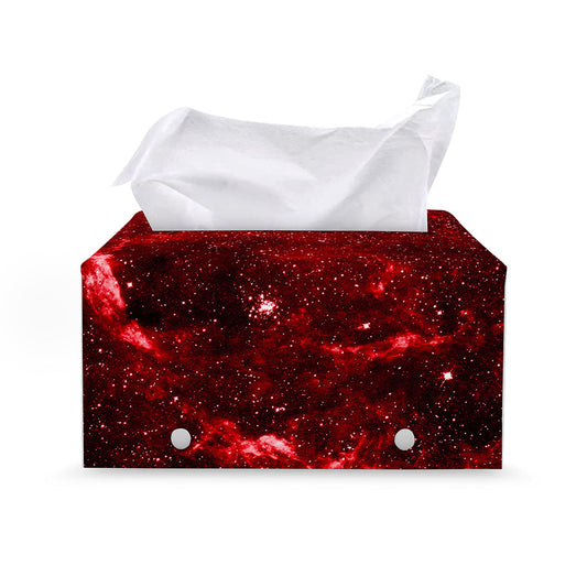 Red Stardust Universe Galaxy Space Print Leather Tissue Box Cover