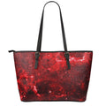 Red Stardust Universe Galaxy Space Print Leather Tote Bag With Zipper