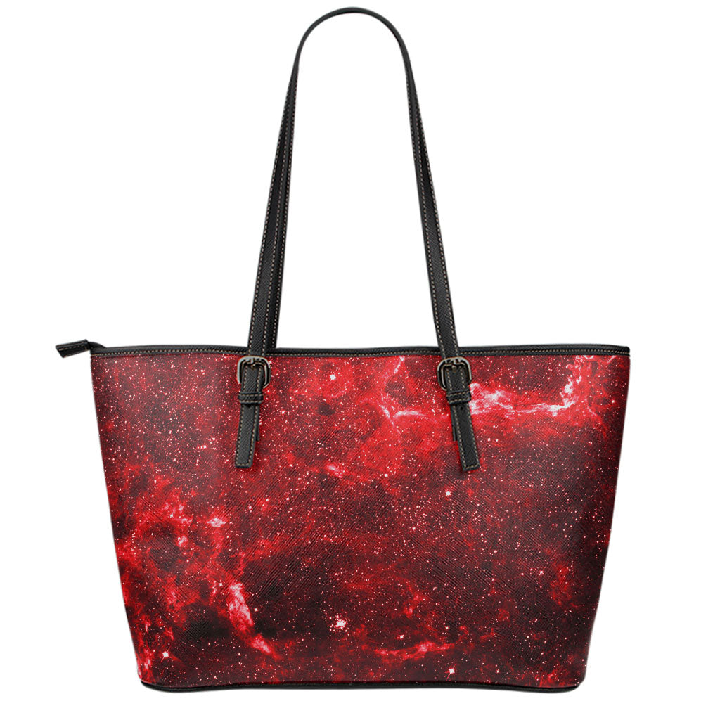 Red Stardust Universe Galaxy Space Print Leather Tote Bag