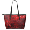 Red Stardust Universe Galaxy Space Print Leather Tote Bag